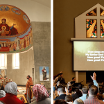Igreja ortodoxa (esquerda), Igreja evangélica (direita)