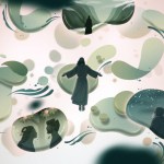 An illustration featuring Jesus in the center of a field of bubbles, each depicting a different story from the Bible.