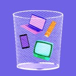 Several electronic devices in a garbage can.