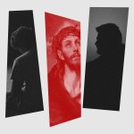 A collage of images of dejected men with an image of Christ in the middle.
