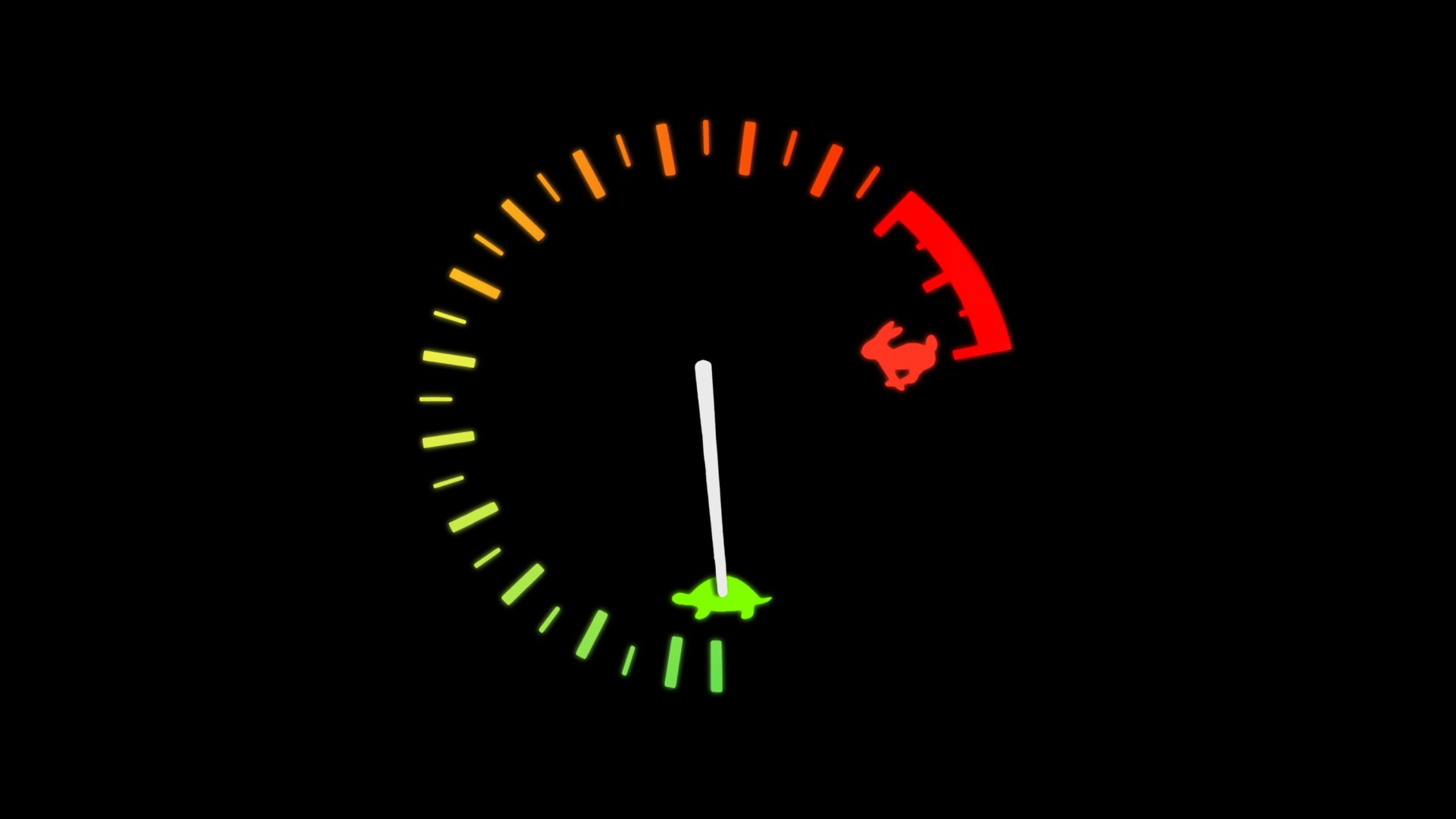 A speed gauge with it pointing to a turtle