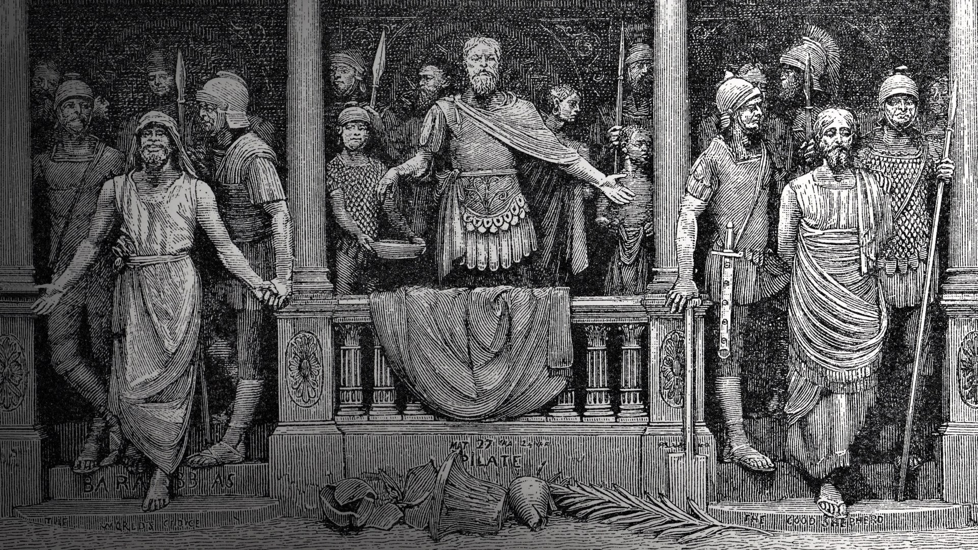 Pilate having the crowd vote between releasing Jesus or Barabbas