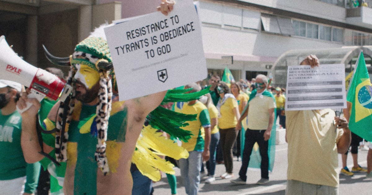 Protestors in Brazil from the documentary, Apocalypse in the Tropics.