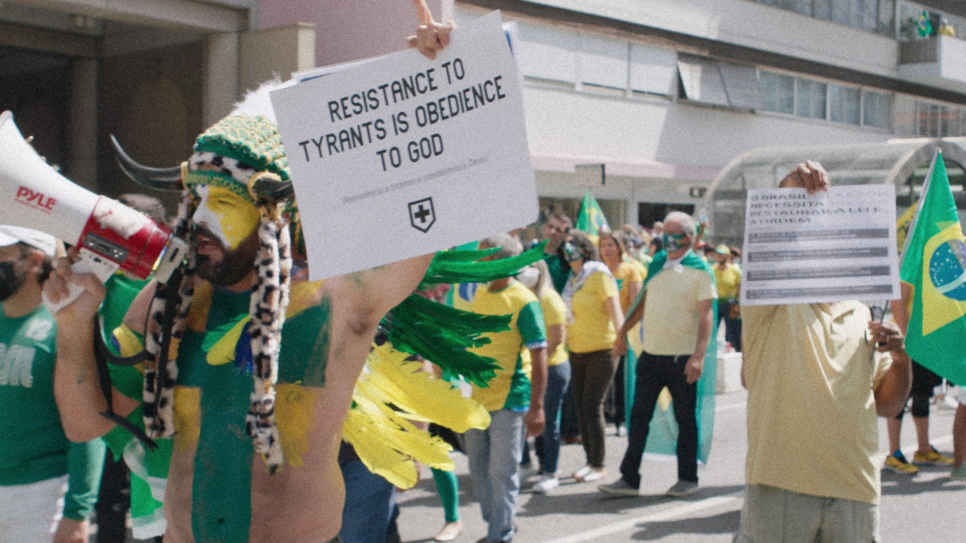 Protestors in Brazil from the documentary, Apocalypse in the Tropics.