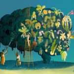 Several diverse people tending a brain that is in the form of a tree.