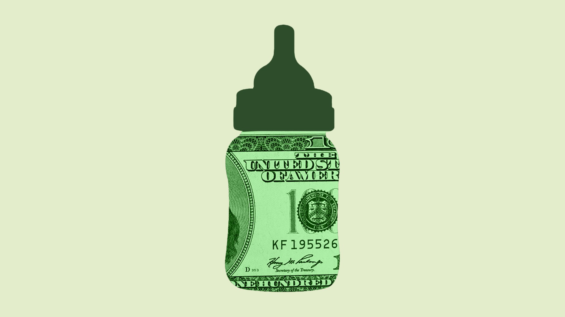 A baby bottle made of cash