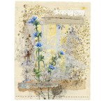 Mixed media painting of chicory flowers on canvas.