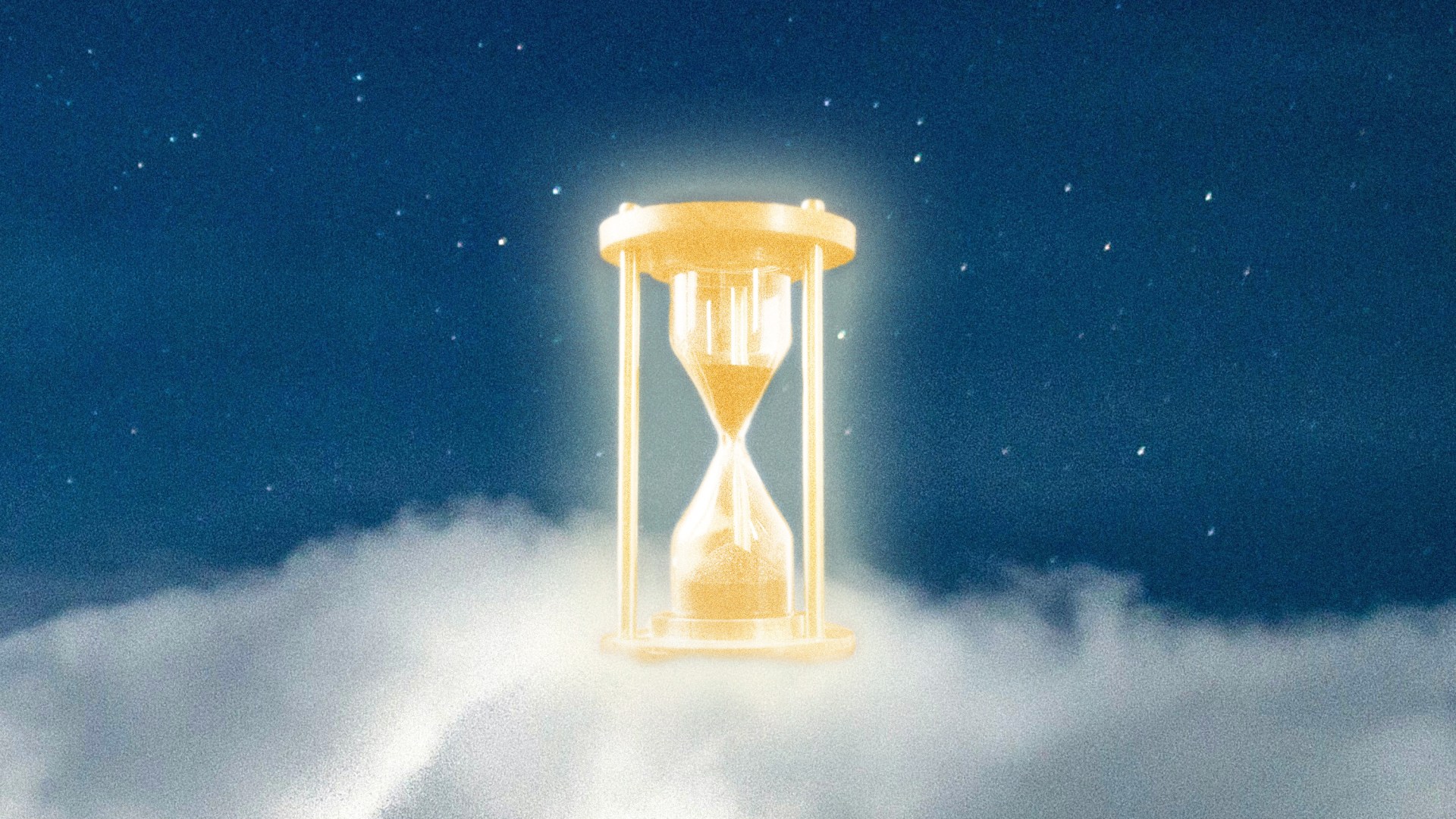 A glowing gold hourglass.