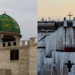 A mosque and a church damaged by bombings in Syria.