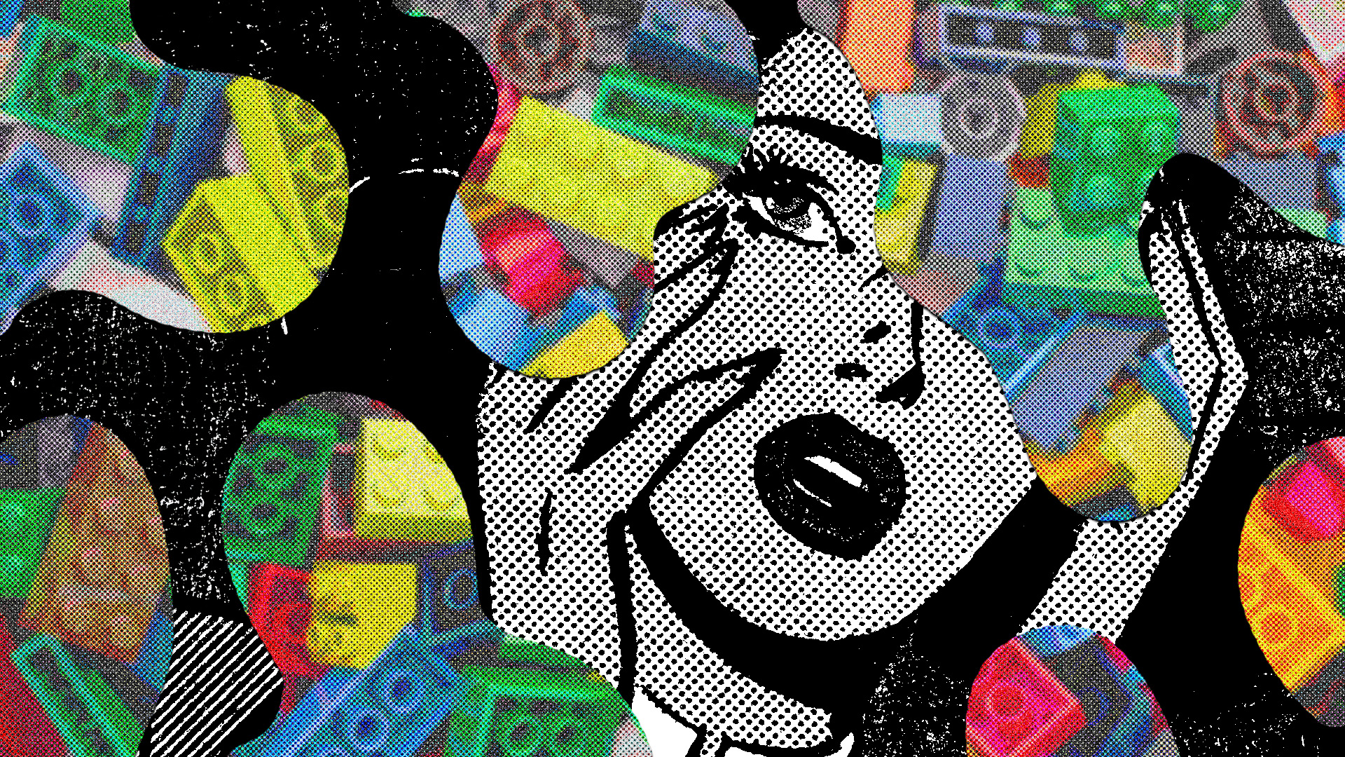 Imagem pop com mulher no centro desconfiada seguindo o tema "pressão para ter filhos".