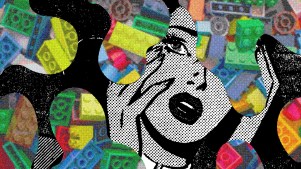 Imagem pop com mulher no centro desconfiada seguindo o tema "pressão para ter filhos".