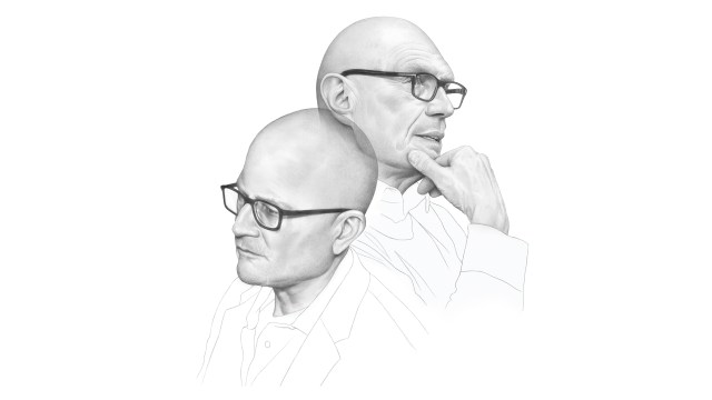 Illustration of Theologian Miroslav Volf and poet Christian Wiman