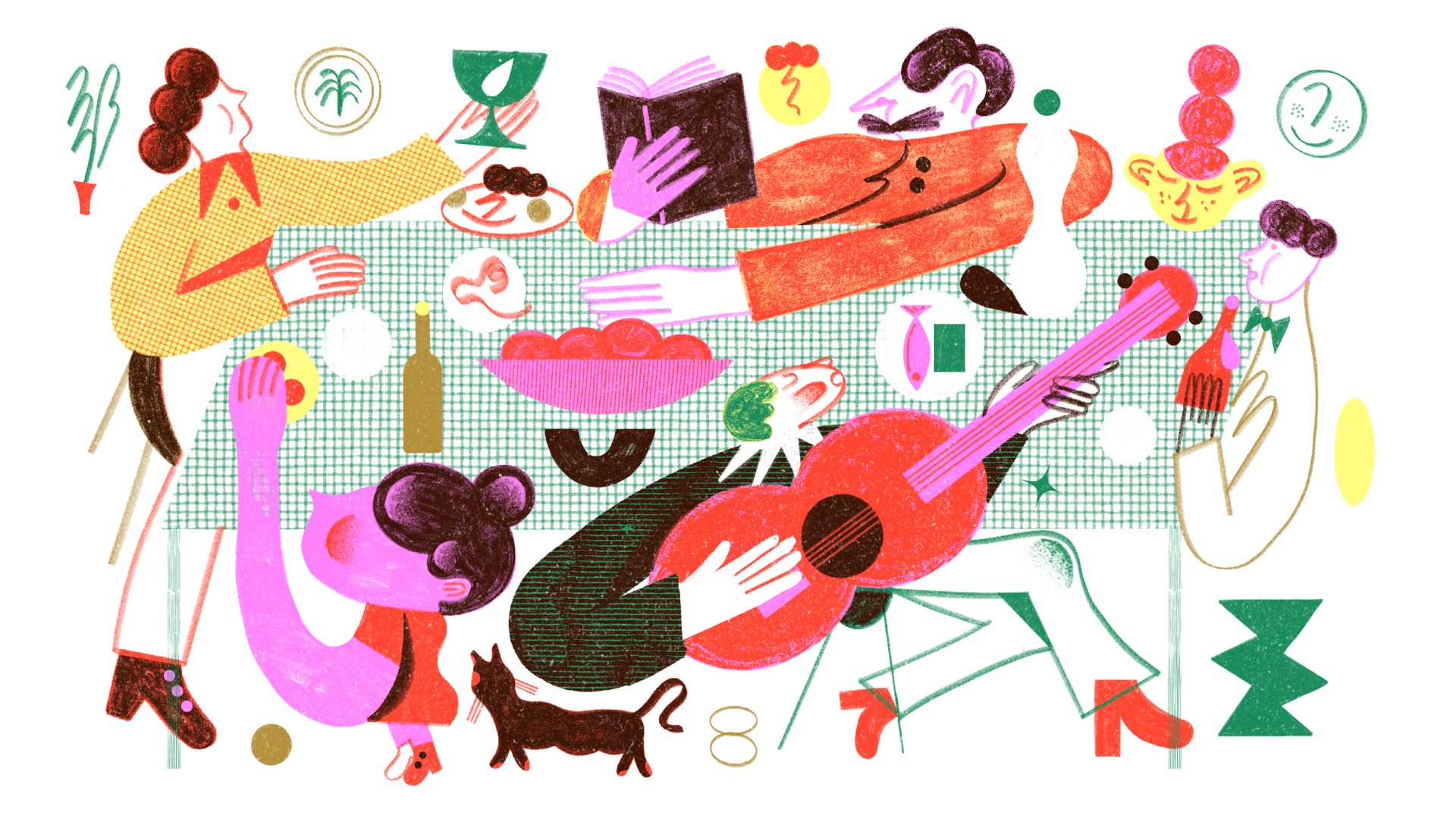 as pessoas se reuniram ao redor da mesa, comendo e comemorando